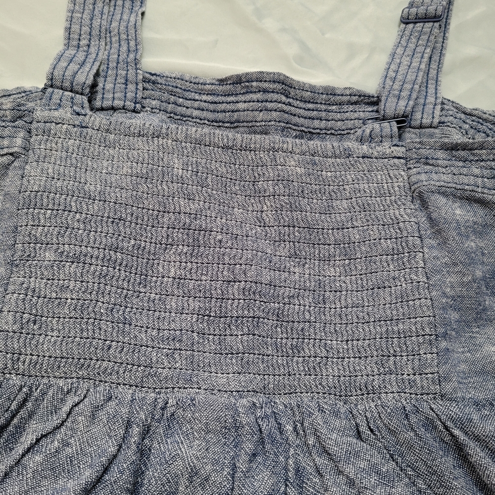 Old Navy Overalls Linen Rayon Blue Sleeveless Pockets Wide-Leg Jumpsuit Smocking - Picture 9 of 15